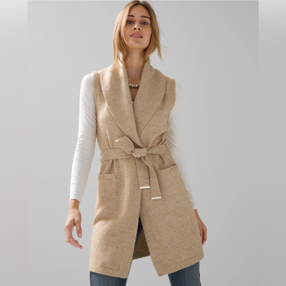 White House Black Market -  Tan Sleeveless Coat with Belt